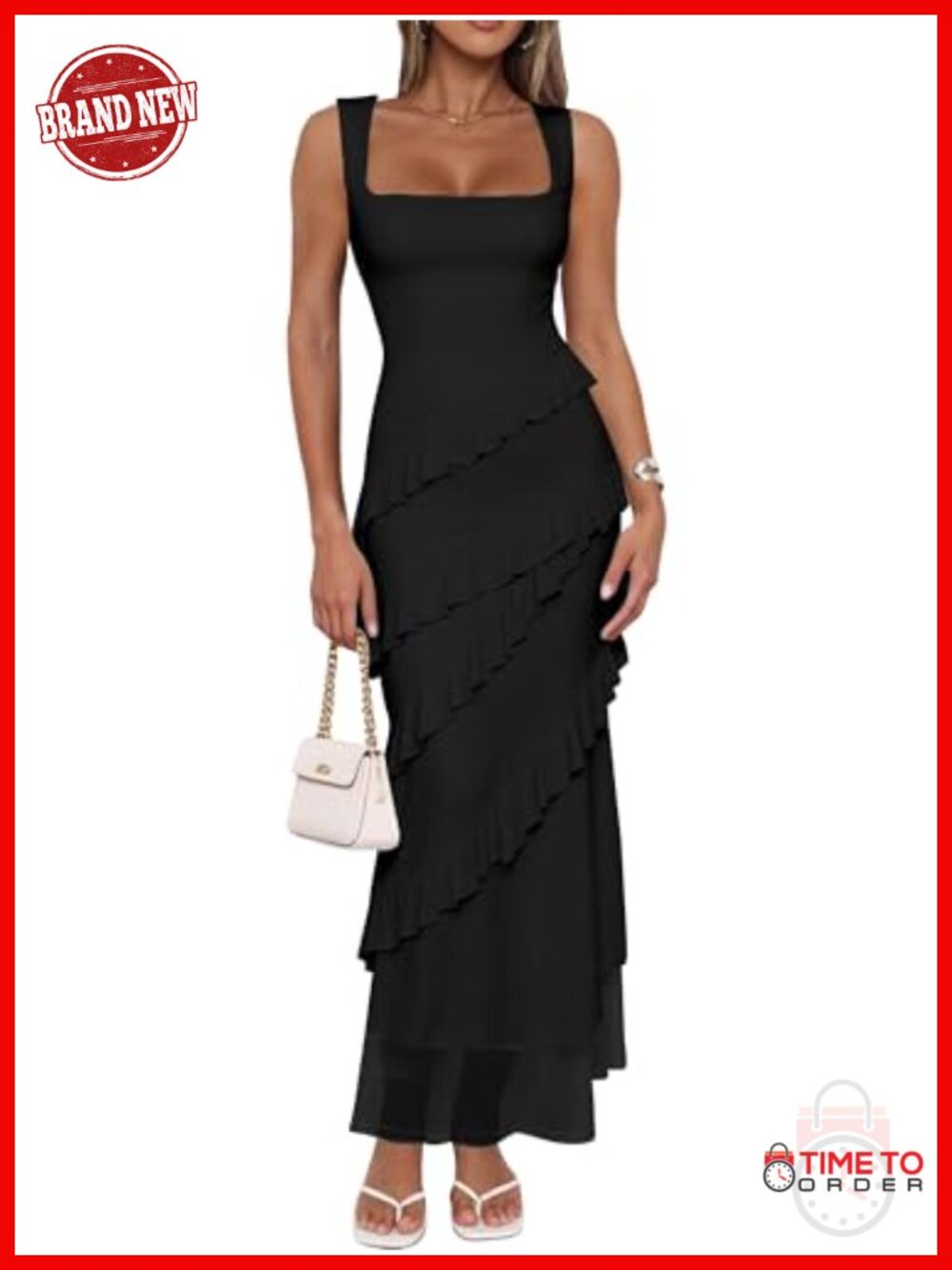 HOCILLE Women Mesh Ruffle Bodycon Sleeveless Cocktail Maxi Dress